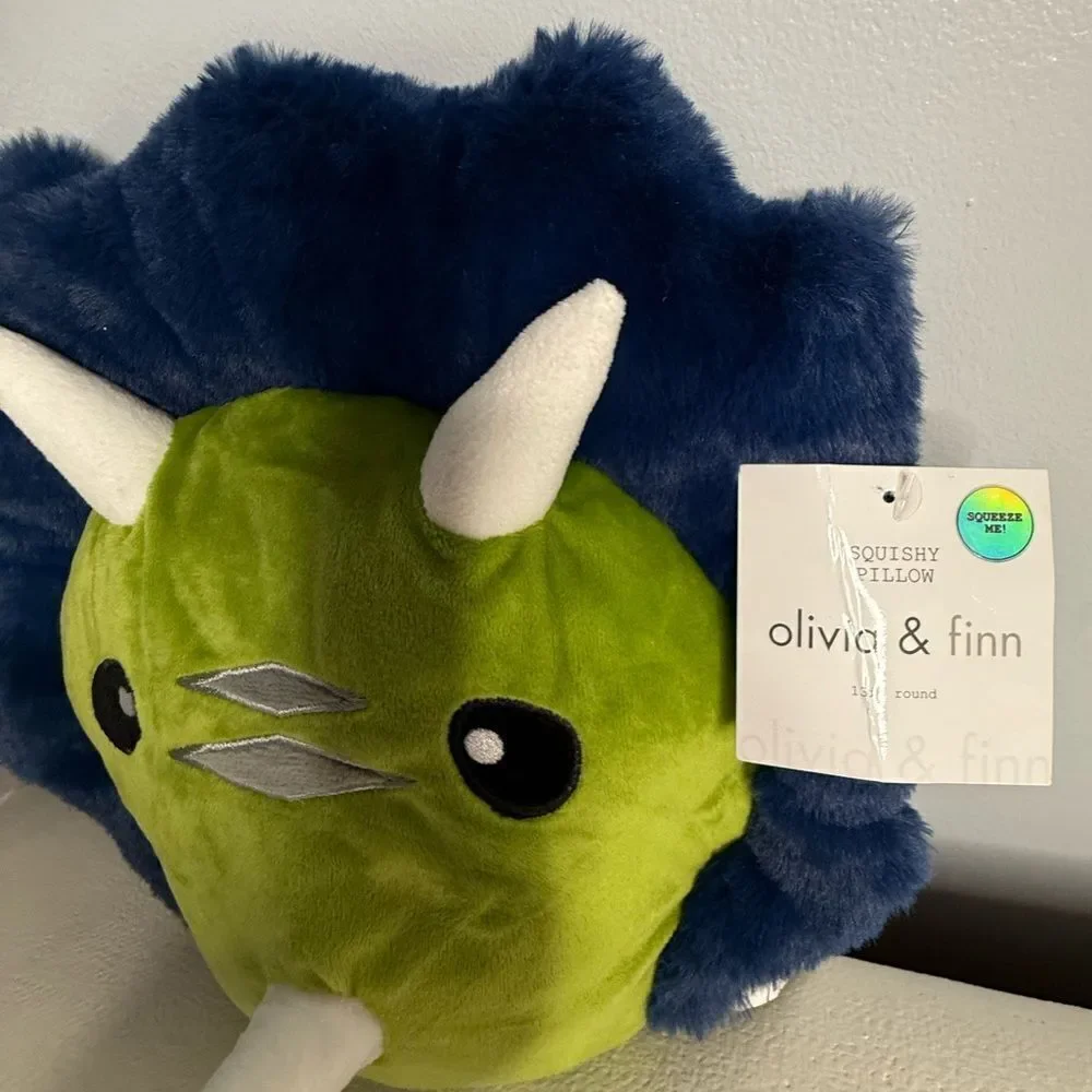 Olivia & Finn - 13” Round Furry Squishy Dinosaur Pillow- NEW!!